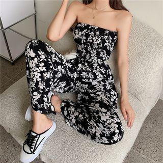 Off-shoulder Flower Print Jumpsuit