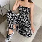 Off-shoulder Flower Print Jumpsuit