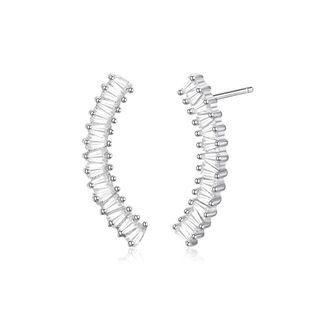 925 Sterling Silver Simple Geometric Single Row Cubic Zircon Stud Earrings Silver - One Size
