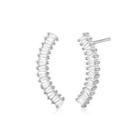 925 Sterling Silver Simple Geometric Single Row Cubic Zircon Stud Earrings Silver - One Size