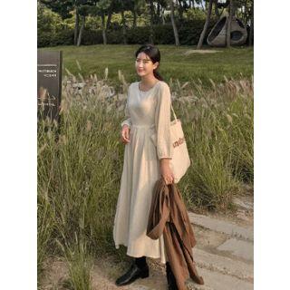 Ribbon-accent A-line Long Dress