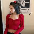 Long-sleeve Knit Crop Top Red - One Size