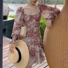 Long-sleeve Off Shoulder Print Dress