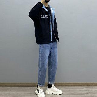 Lettering Denim Jacket / Long-sleeve T-shirt / Straight-leg Jeans