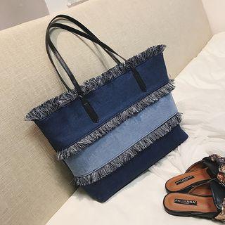 Fringed Denim Tote Bag