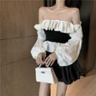 Color-block Ruffle Long-sleeve Top / Skirt