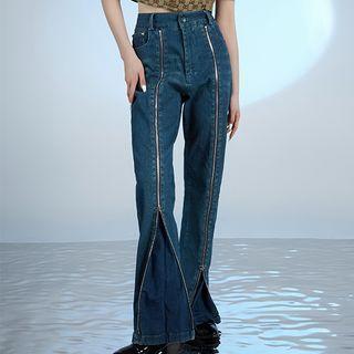 High Waist Zip-up Bootcut Jeans