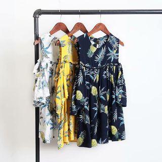 Cold Shoulder Pineapple Print Short-sleeve Top