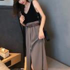 V-neck Knit Tank Top / High-waist A-line Midi Skirt With Belt
