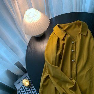 Faux Pearl Button Long-sleeve Blouse