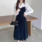 Bell-sleeve Mock Two-piece Midi A-line Dress