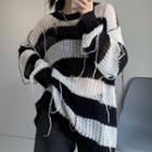 Striped Ripped Sweater As Shown In Figure - One Size