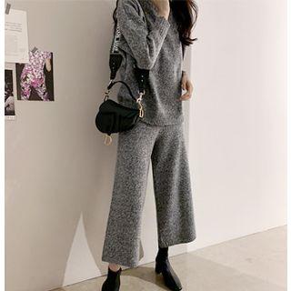 Set: Mock-neck M Lange Wool Blend Knit Top + Band-waist Pants One Size
