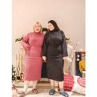 Plus Size Set: Turtle-neck Ribbed Top + Long Skirt