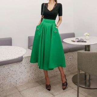 Button-detail A-line Midi Skirt