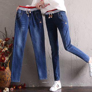 Striped Waistband Slim-fit Jeans