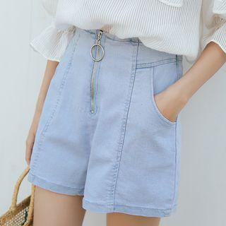 Zip Front Wide Leg Denim Shorts