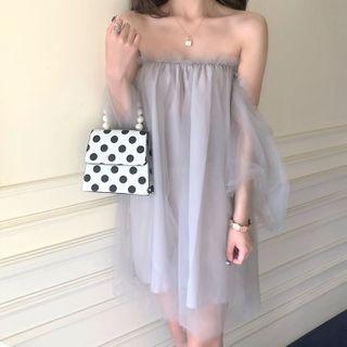 Off-shoulder Mini A-line Mesh Dress
