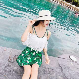 Floral Print Lace Panel Swimdress