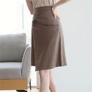 Twist-front Linen Blend Skirt