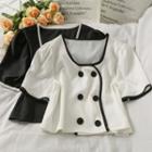 Contrast-edge Double-breasted Crop Shirt