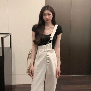 Plain T-shirt / Denim Jumper Pants