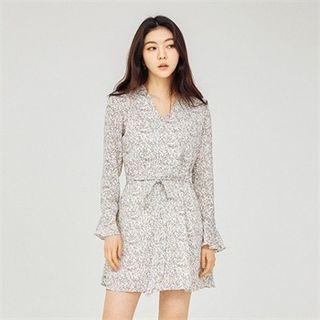 Warp-front Floral Print Mini Dress