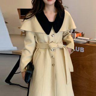 Contrast Collar Single Breasted Cape Coat