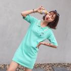 Short-sleeve Embroidered Knitted Polo Dress