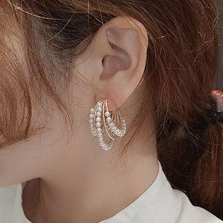 Faux Pearl Layered Hoop Earring Gold - One Size