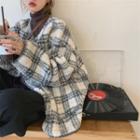 Open-front Plaid Fleece Jacket Plaid - Off-white - One Size