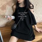 3/4-sleeve Cold Shoulder Letter Mini T-shirt Dress