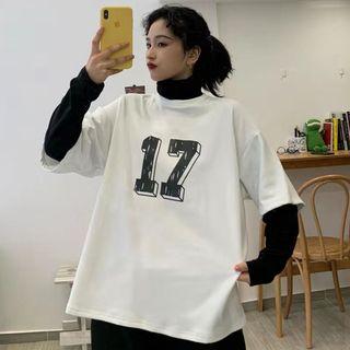 Mock-neck Number Print Sweatshirt