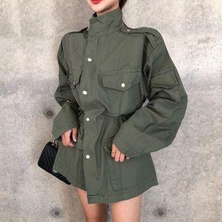 Stand Collar Buttoned Utility Jacket As Shown In Figure - One Size