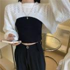 Pointelle Knit Cropped Sweater / Plain Tank Top