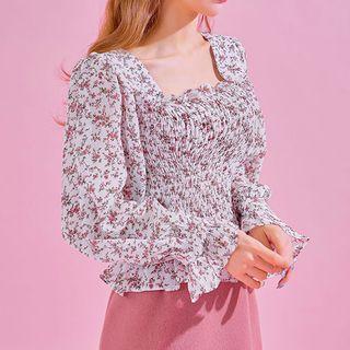 Floral Print Smocked-panel Top