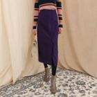 Slit-side Wool Blend Long Skirt