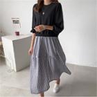 Inset Pullover Stripe Skirt Black - One Size