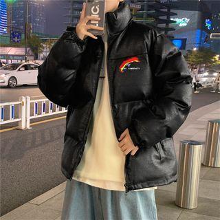 Rainbow Print Patent Padded Zip-up Jacket