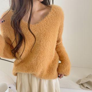 Drop-shoulder Faux-fur Knit Top