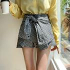 Self-tie Checked Wrap Shorts