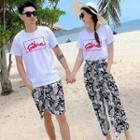 Couple Matching Lettering Short-sleeve T-shirt / Printed Shorts / Cropped Pants / Set
