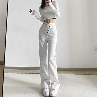 High Waist Asymmetrical Bootcut Jeans