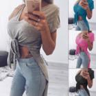 Short-sleeve Dip-back Asymmetric Top