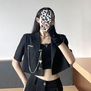Short-sleeve Chain Detail Cropped Blazer / High-waist Shorts
