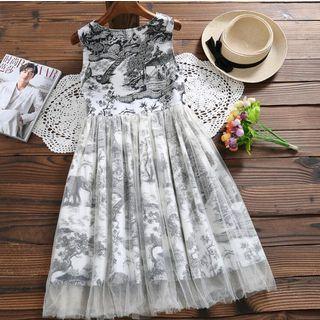 Patterned Mesh Overlay Sleeveless Dress