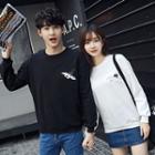 Couple Matching Crane Embroidered Pullover