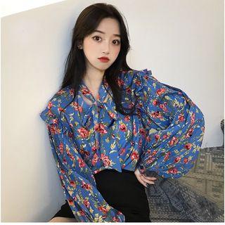 Floral Print Frill Trim Blouse