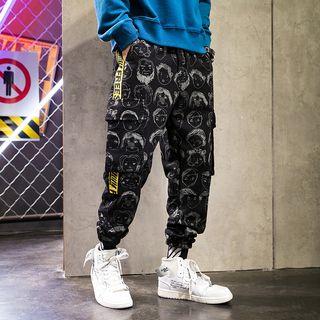 Lettering-trim Print Cargo Pants