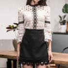 Set: Lace 3/4-sleeve Top + High Waist A-line Skirt